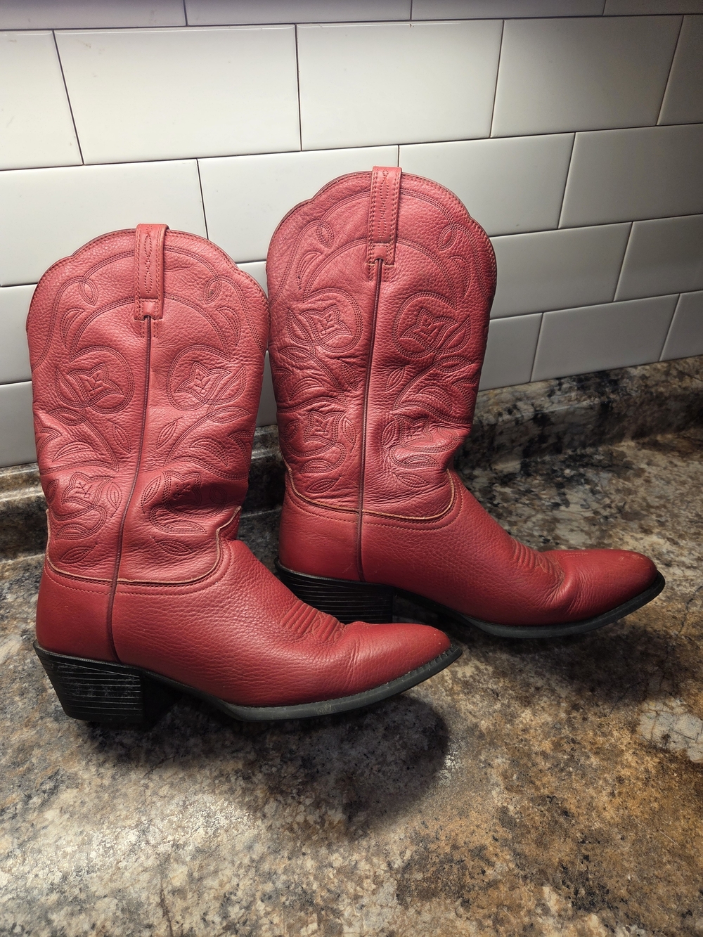 Ariat Women's Red Leather Western Boots with Embroidered Shaft
